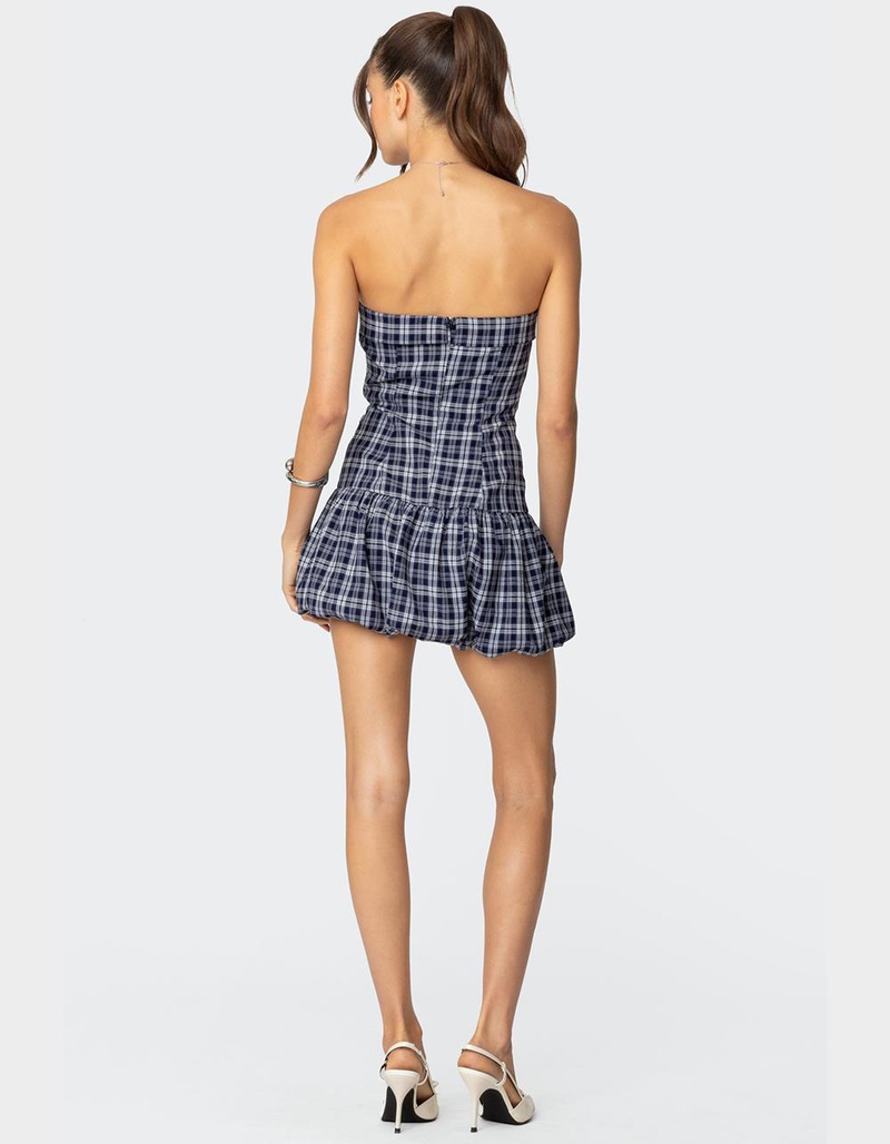 EDIKTED Plaid Strapless Bubble Mini Dress image number 4