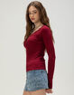 LOVE TREE Womens Lace Trim Long Sleeve Henley Top image number 3