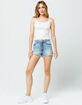 SKY AND SPARROW Super High Rise Frayed Womens Denim Shorts image number 4