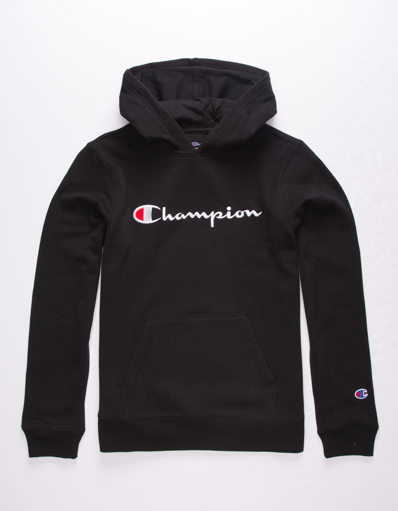 CHAMPION Black Classic Script Boys Hoodie image number 0