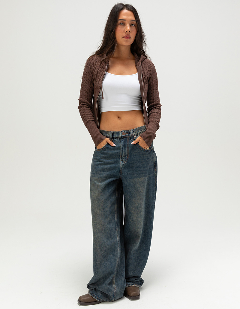 RSQ Womens Cable Knit Zip-Up Hooded Sweater image number 1
