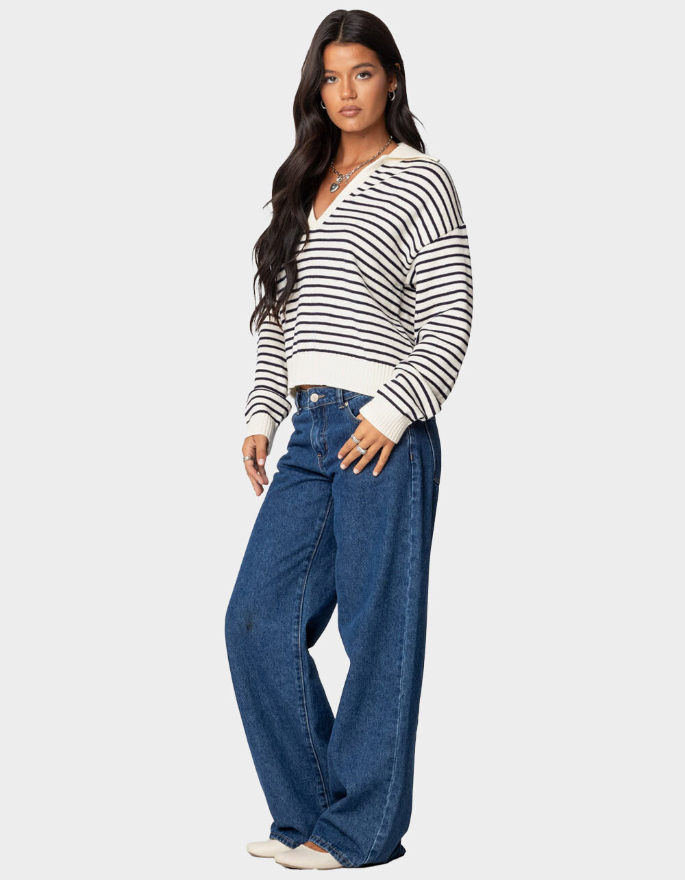 トップス doublet STRIPE OVERSIZED PULLOVER 23AW SuperPrity Womens Sweaters Oversized Striped Quarter Zip