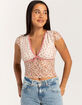 FULL TILT Printed Lace Womens V-Neck Top image number 1