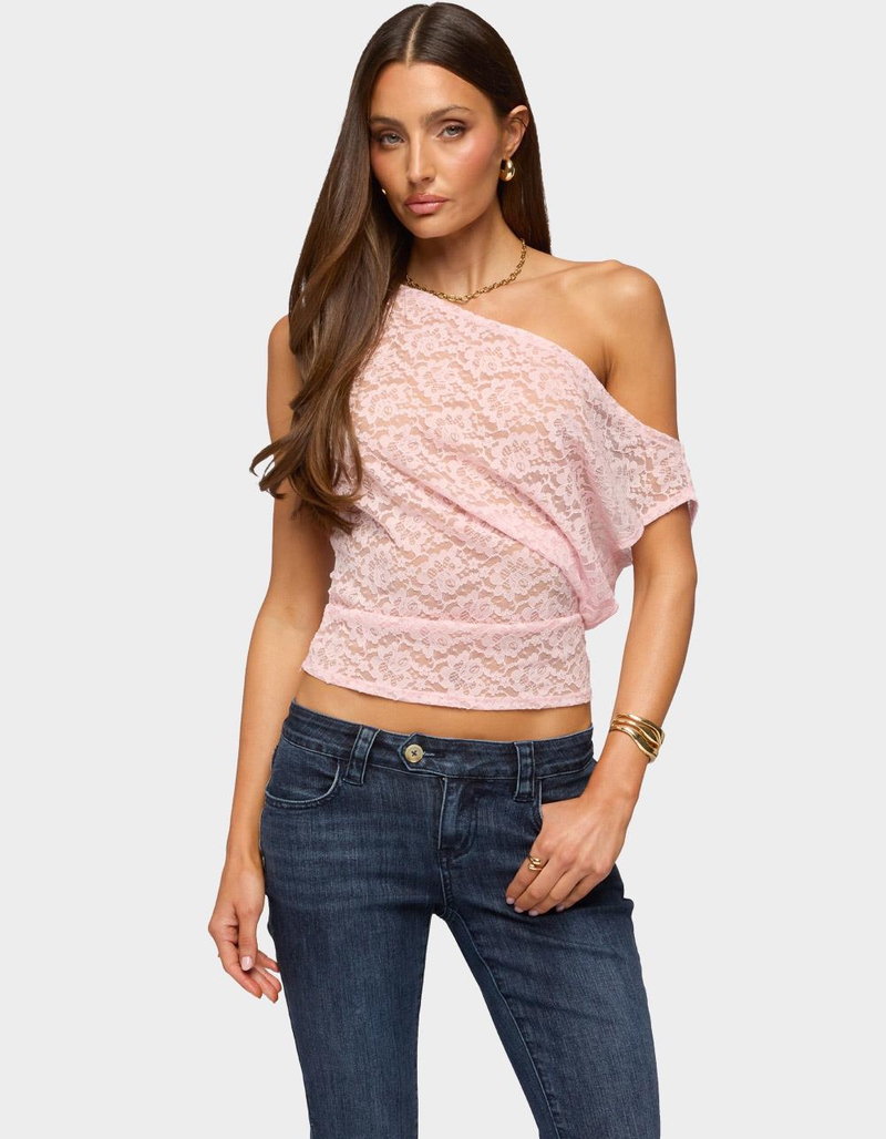 EDIKTED Kessa Sheer Lace Off Shoulder Top image number 0