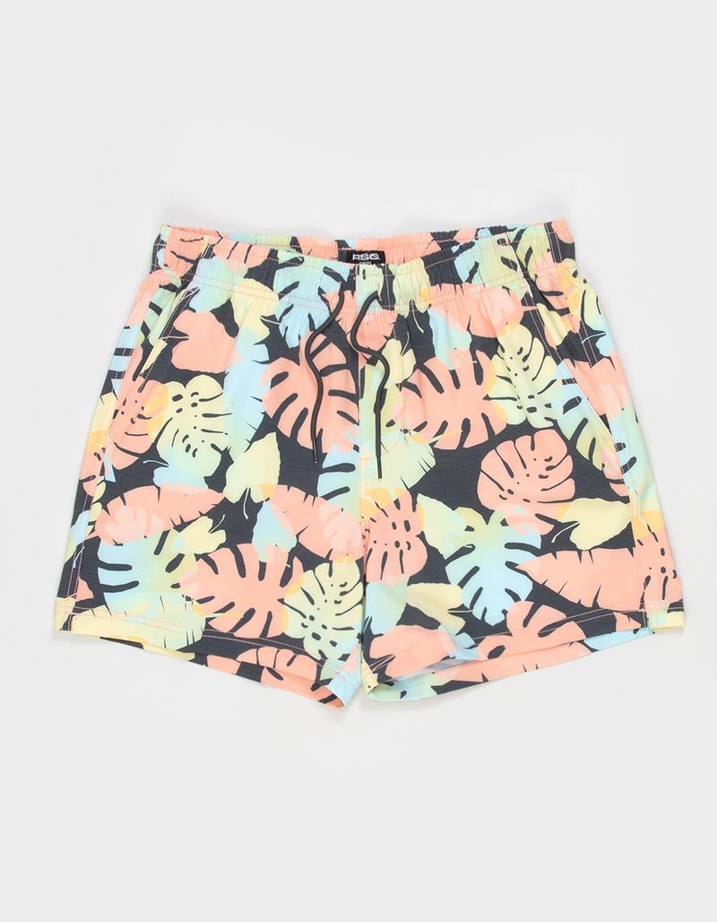 RSQ Mens Pastel Tropical Leaves 5" Swim Shorts image number 0