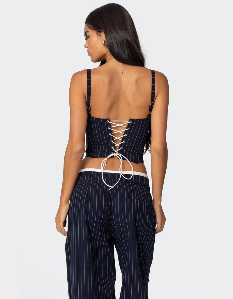 EDIKTED Pinstripe Peekaboo Drawstring Corset image number 3
