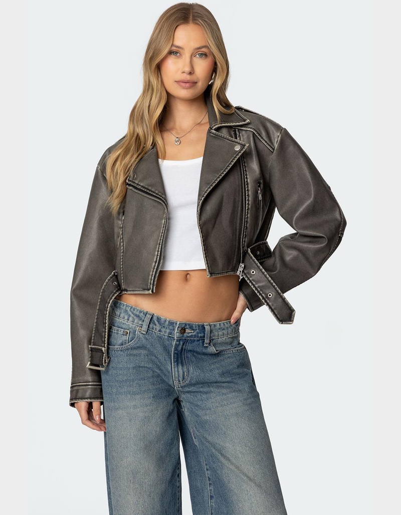 EDIKTED Washed Faux Leather Jacket image number 0