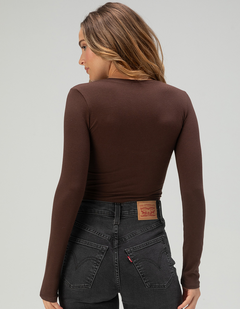 TILLYS Long Sleeve Womens Baby Tee BROWN Tillys