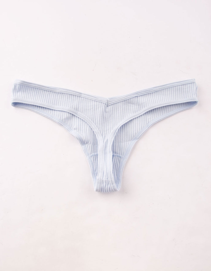 FULL TILT Ribbed V Light Blue Thong image number 1