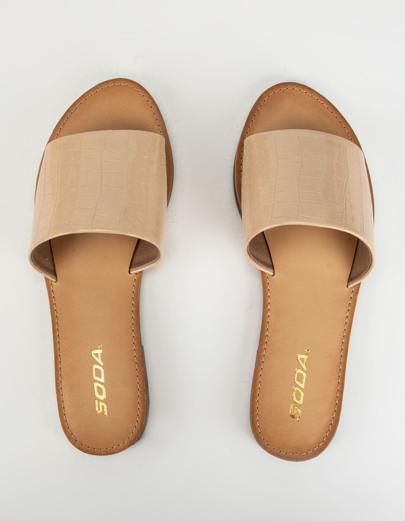SODA Single Strap Womens Nude Crocodile Slide Sandals image number 1