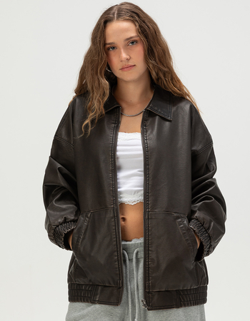 RSQ Womens Oversized Faux Leather Bomber Jacket Alternative Image