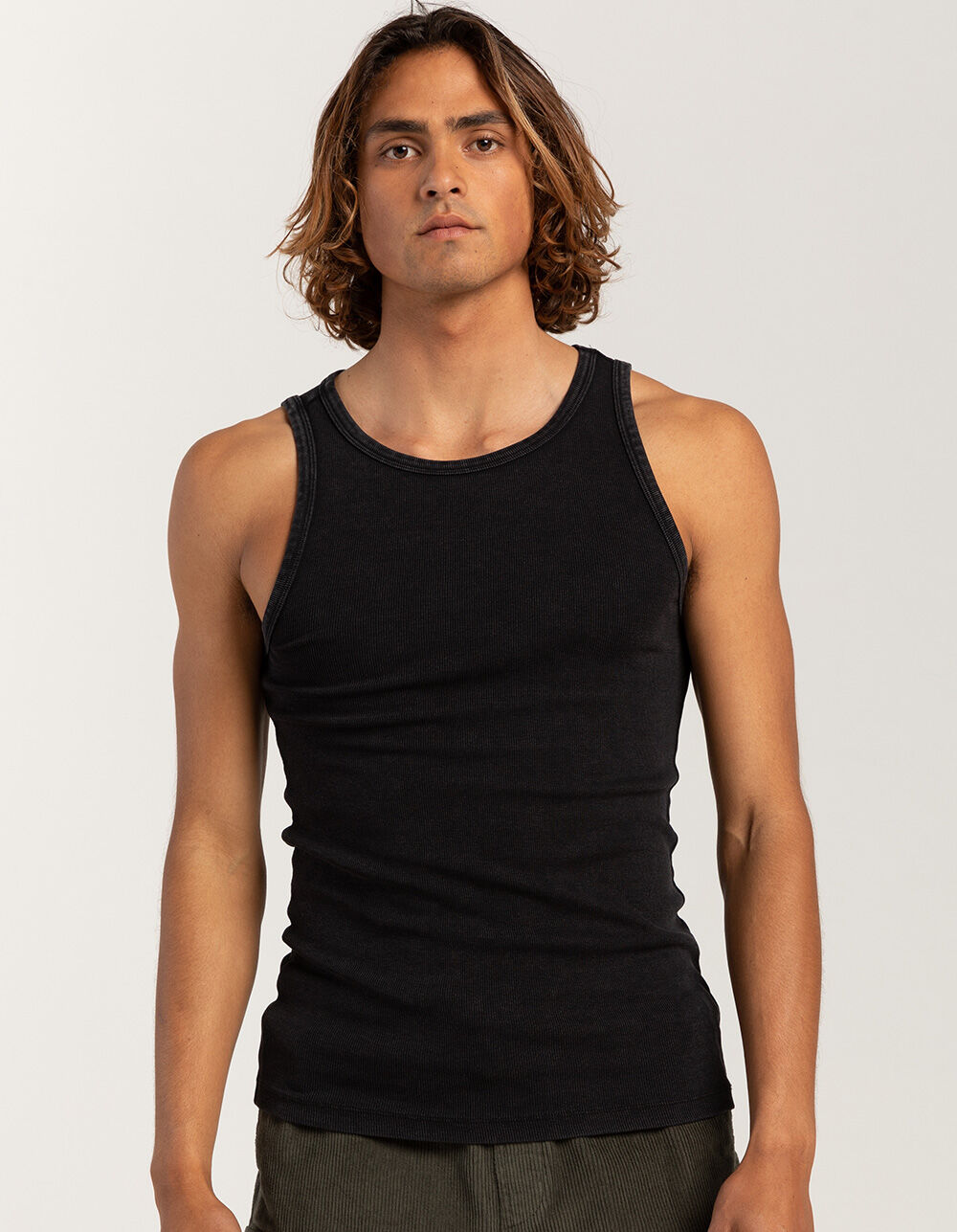 RSQ Mens Washed Fitted Rib Tank Top - BLACK | Tillys