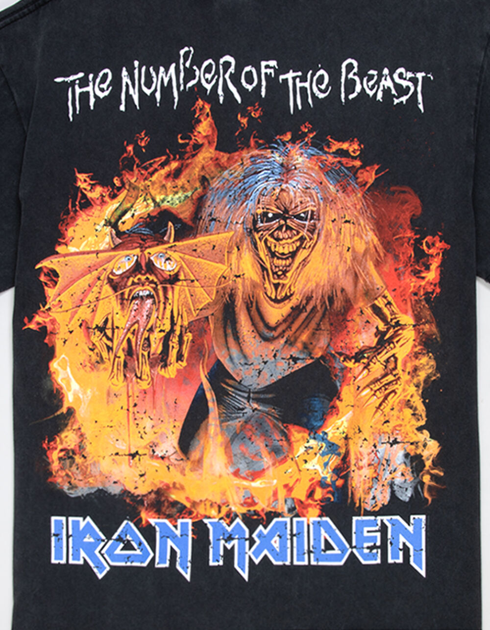 IRON MAIDEN Number Of The Beast Fire Mens Boxy Tee - WASHED BLACK