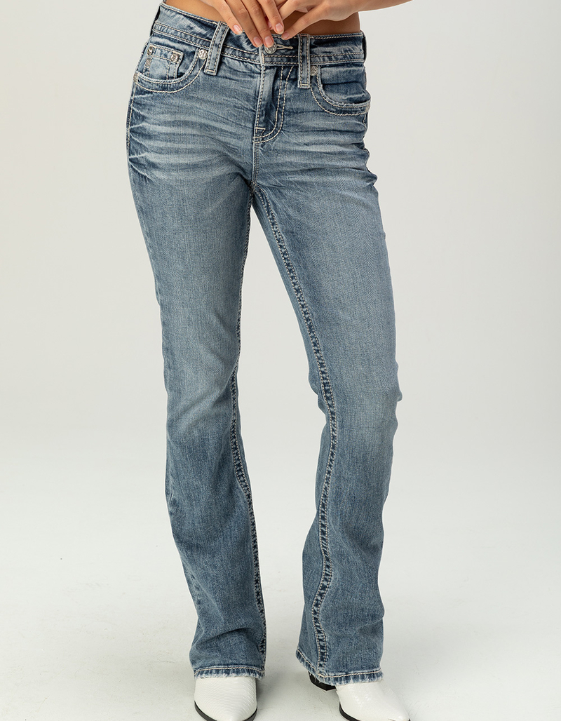 MISS ME Wing Pocket Womens Mid Rise Bootcut Jeans image number 3