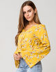 POLLY & ESTHER Printed Bell Sleeve Tie Front Womens Mustard Top image number 2