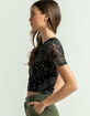 FULL TILT Printed Womens Black Mesh Baby Tee image number 2