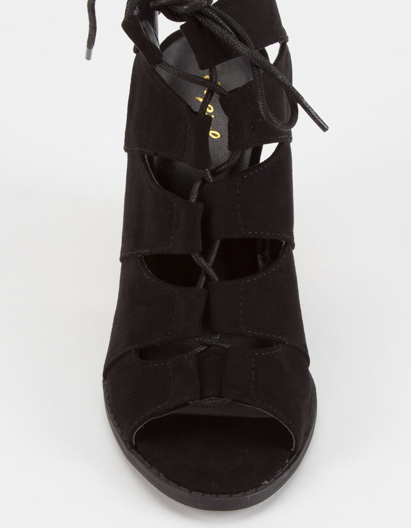 QUPID Lace Up Peep Toe Womens Booties image number 4