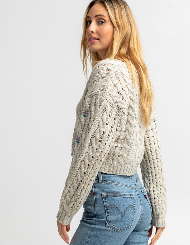 SKY AND SPARROW Womens Cream Floral Embroidered Cardigan image number 1