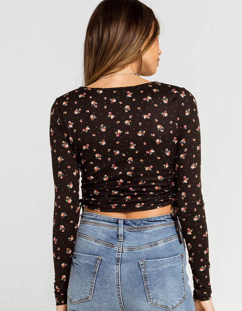 GOOD LUCK GEM Ditsy Cinch Side Womens Black Tee image number 2