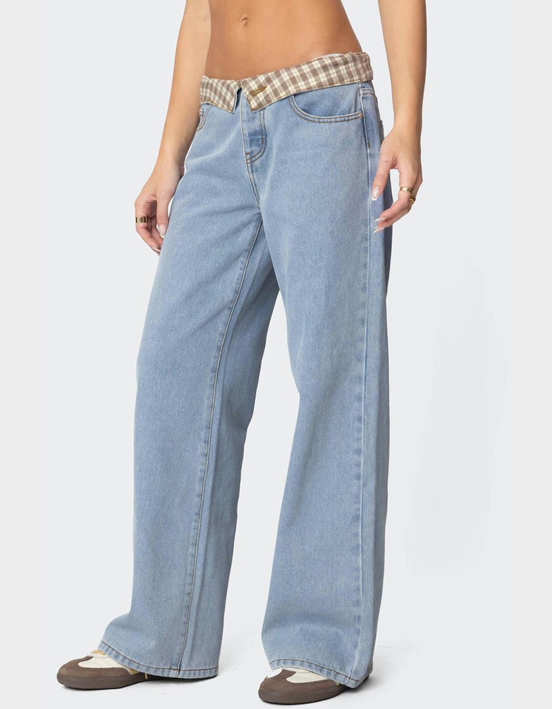 EDIKTED Peekaboo Plaid Low Rise Jeans image number 2