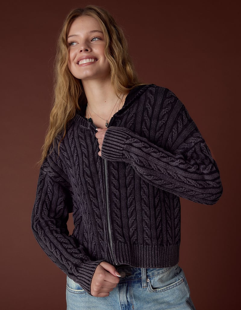 RSQ Womens Cable Knit Zip-Up Sweater image number 0