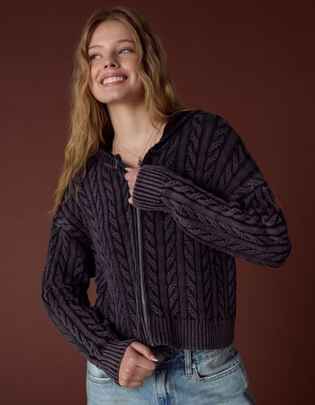RSQ Womens Cable Knit Zip-Up Sweater Primary Image