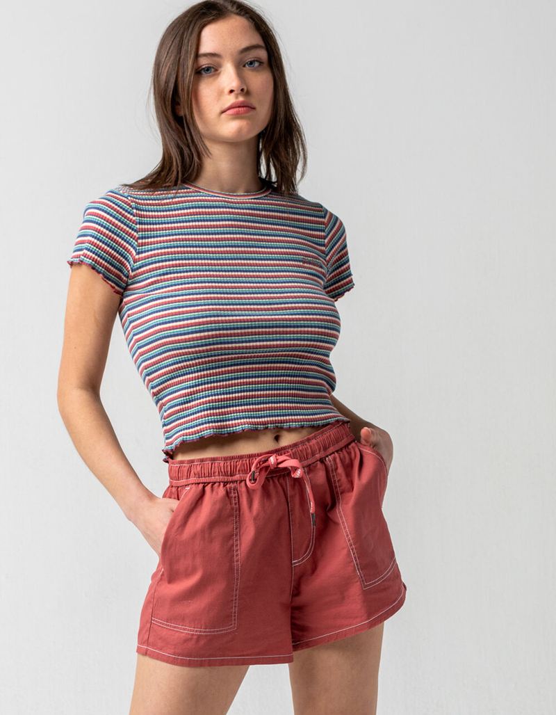 DICKIES Elastic Womens Burnt Red Pocket Shorts image number 0