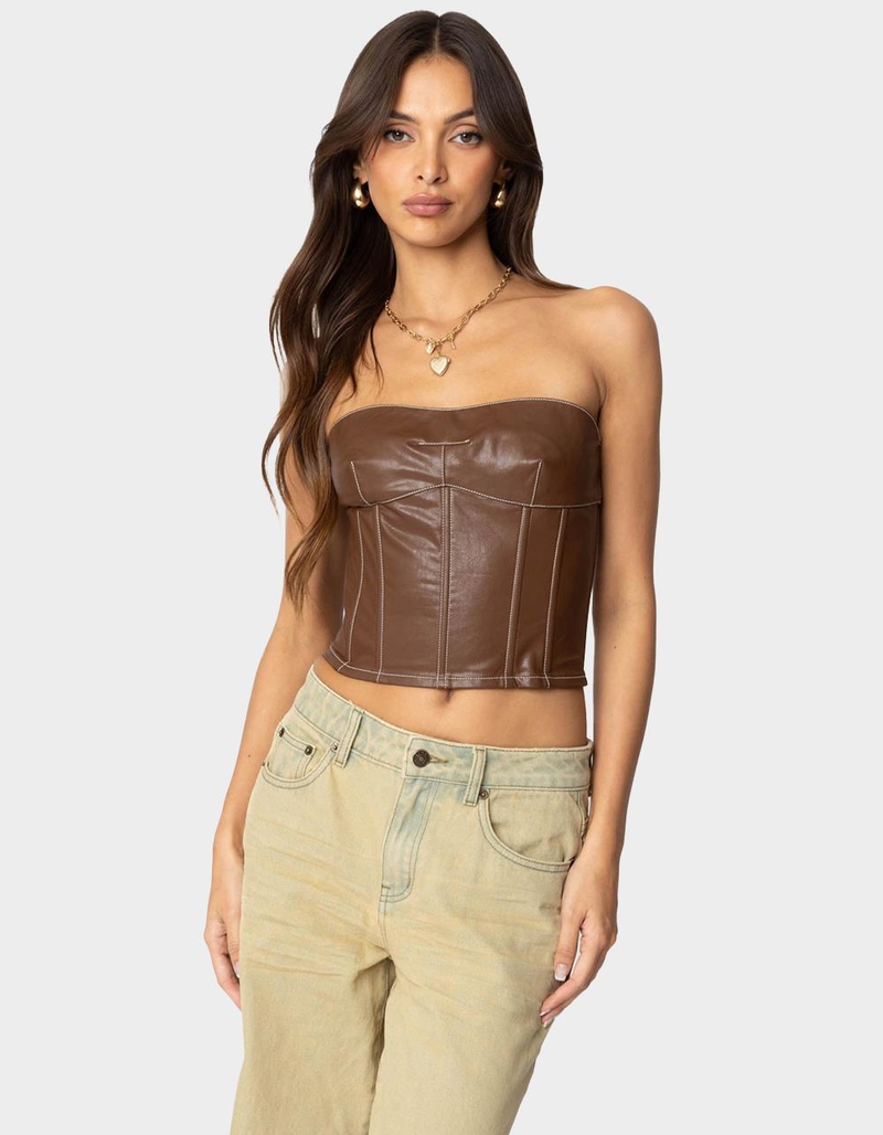 EDIKTED Moss Faux Leather Lace Up Corset image number 0