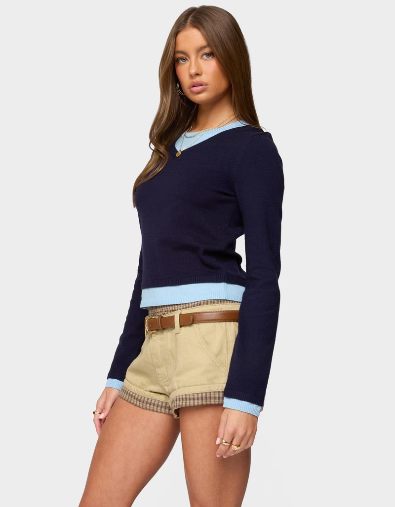 EDIKTED Marthie Layered Knit V-Neck Top image number 1