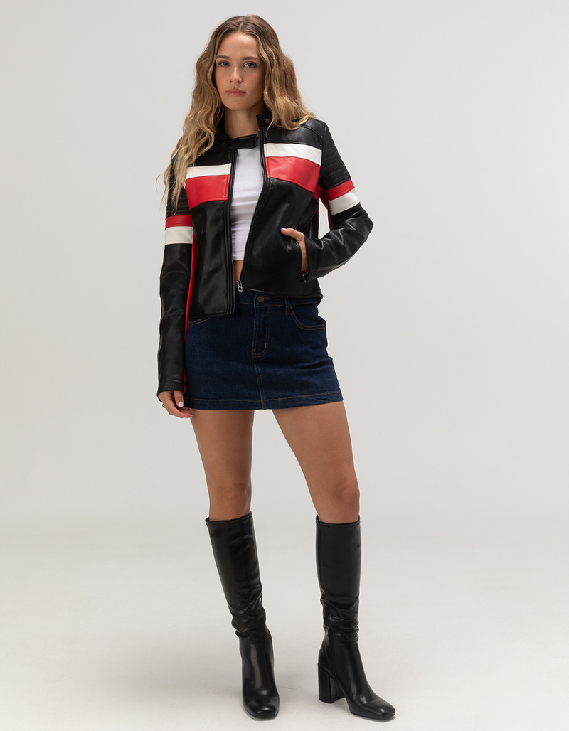 ASHLEY Stripe Racing Faux Leather Womens Jacket image number 1