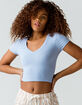 DESTINED Ribbed V-Neck Womens Light Blue Crop Tee image number 1