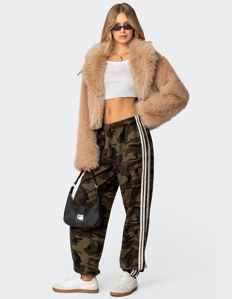 EDIKTED Camo Contrast Striped Sweatpants image number 1