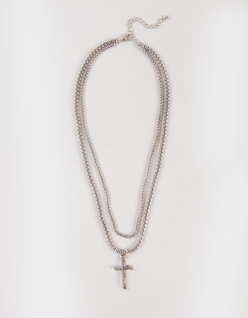 RSQ Cross/Stone Layered Chain Necklace image number 0