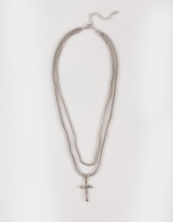 RSQ Cross/Stone Layered Chain Necklace Primary Image