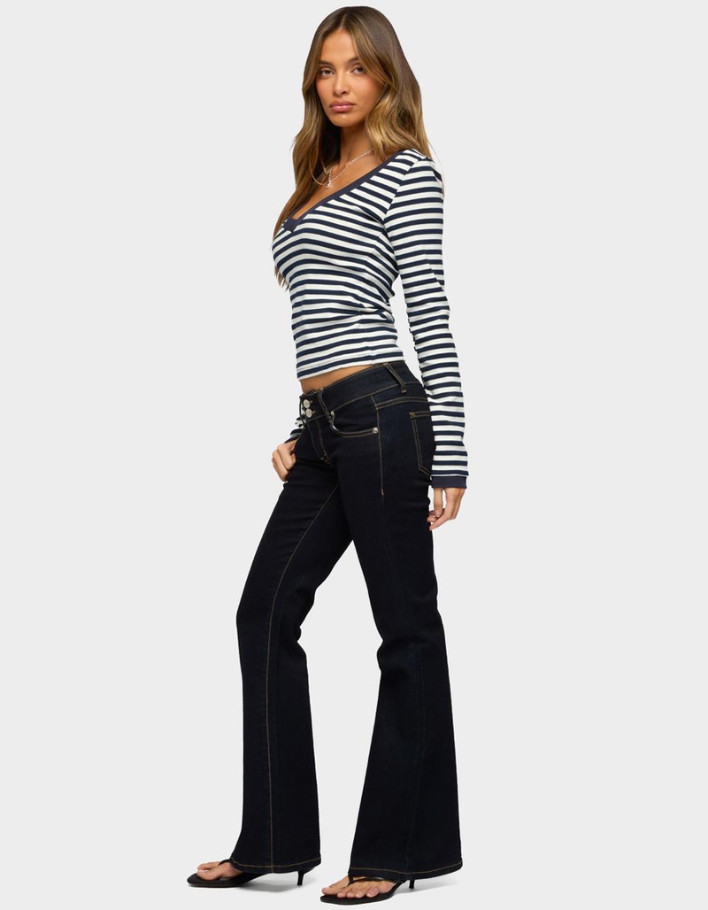 EDIKTED Kimi Striped Long Sleeve V-Neck Top image number 3