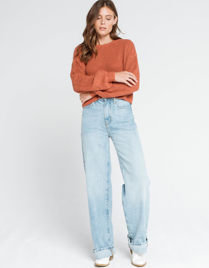 SKY AND SPARROW Knit Balloon Sleeve Womens Rust Sweater image number 3