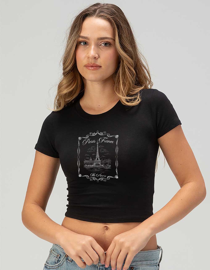 PARIS Eiffel Tower Distressed Womens Baby Tee image number 0