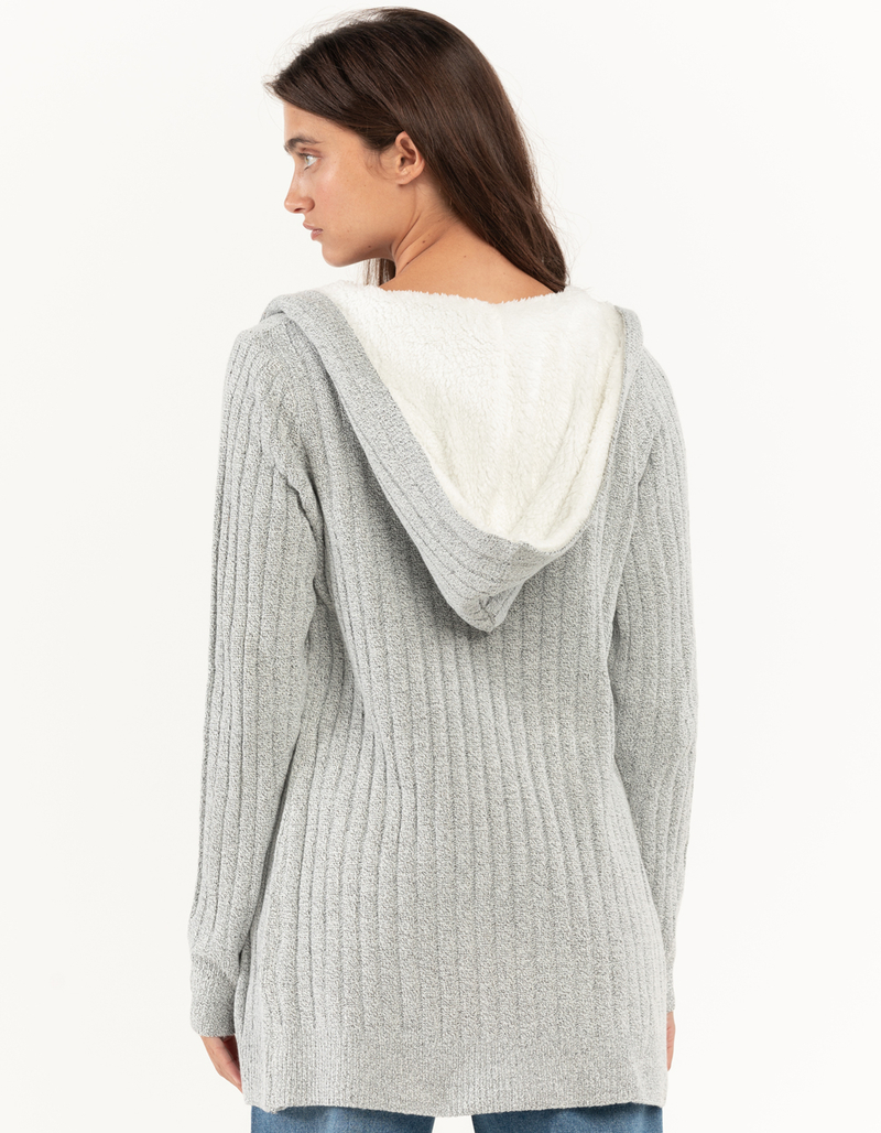 ALMOST FAMOUS Womens Rib Sherpa Mossy Hooded Cardigan image number 2