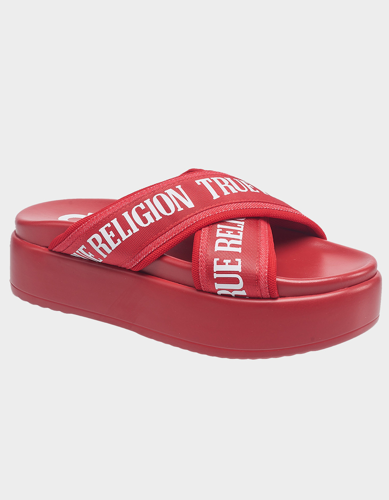 TRUE RELIGION Alia Cross Strap SlipOn Womens Platform Sandal RED