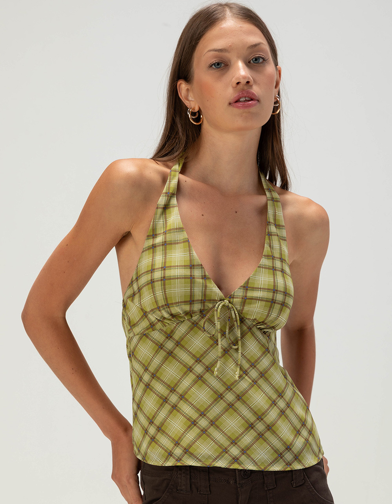 FULL TILT Womens Plaid Halter Top image number 1