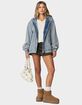 EDIKTED Hooded Vintage Washed Denim Bomber Jacket image number 2