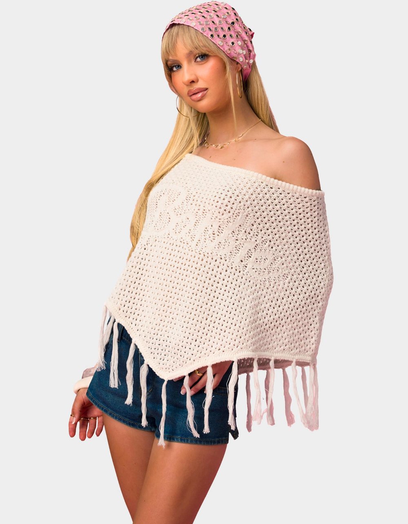 EDIKTED Barbie&trade; Fringe Knit Poncho image number 1