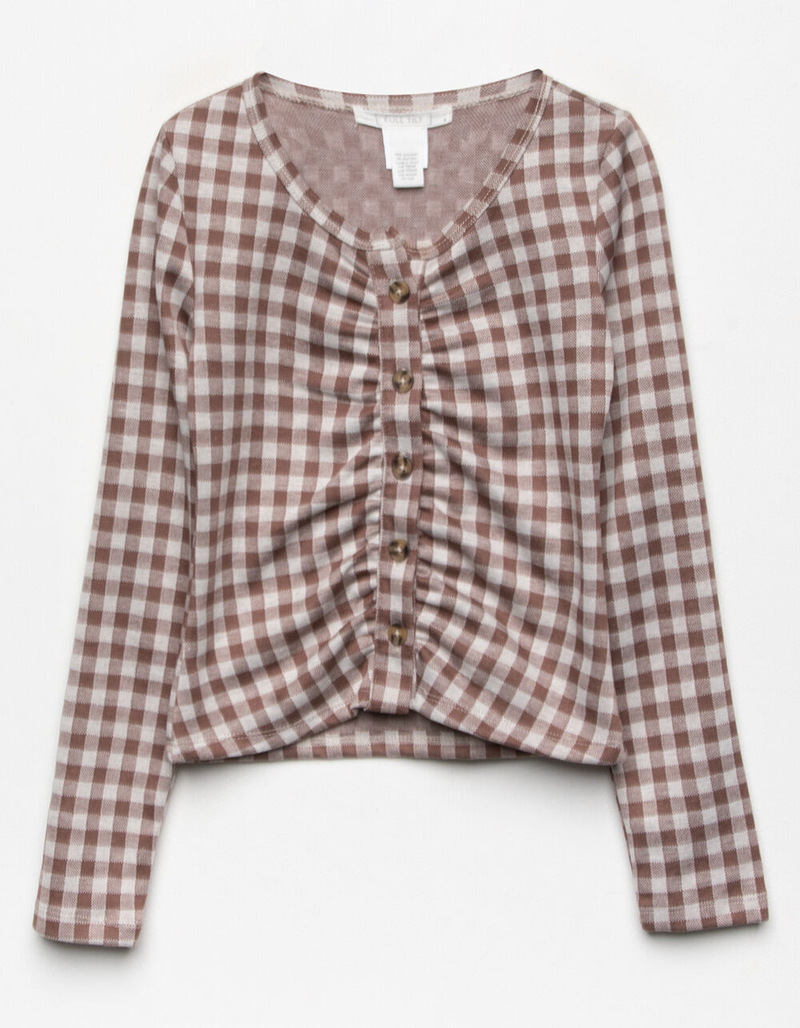 FULL TILT Gingham Girls Button Front Cardigan image number 0