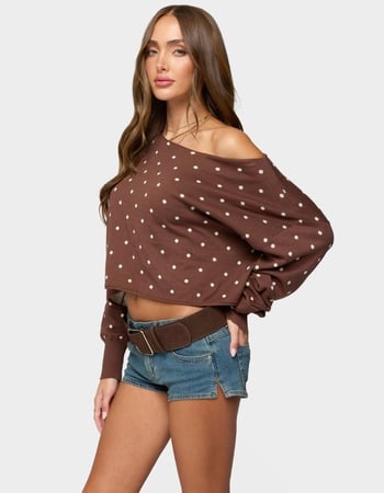 EDIKTED Oversized Off Shoulder Polka Dot Sweater Alternative Image
