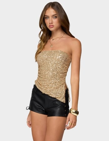 EDIKTED Sequin Asymmetric Slit Strapless Top Alternative Image