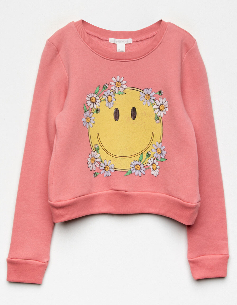 FULL TILT Smiley Crop Girls Crewneck Sweatshirt image number 0