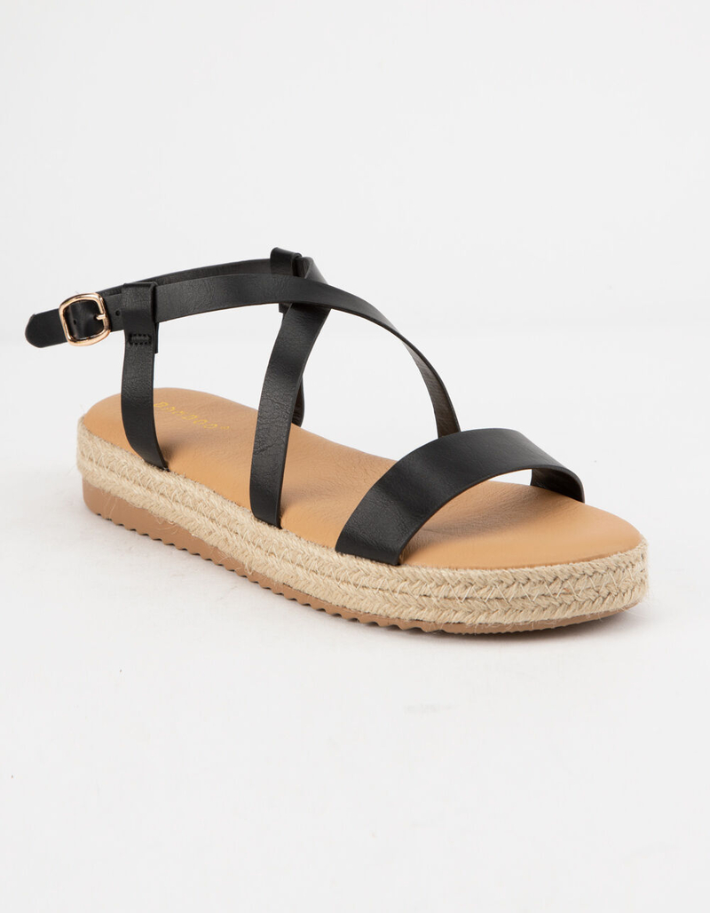 BAMBOO Strap Black Womens Espadrille Flatform Sandals image number 0