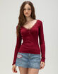 LOVE TREE Womens Lace Trim Long Sleeve Henley Top image number 1