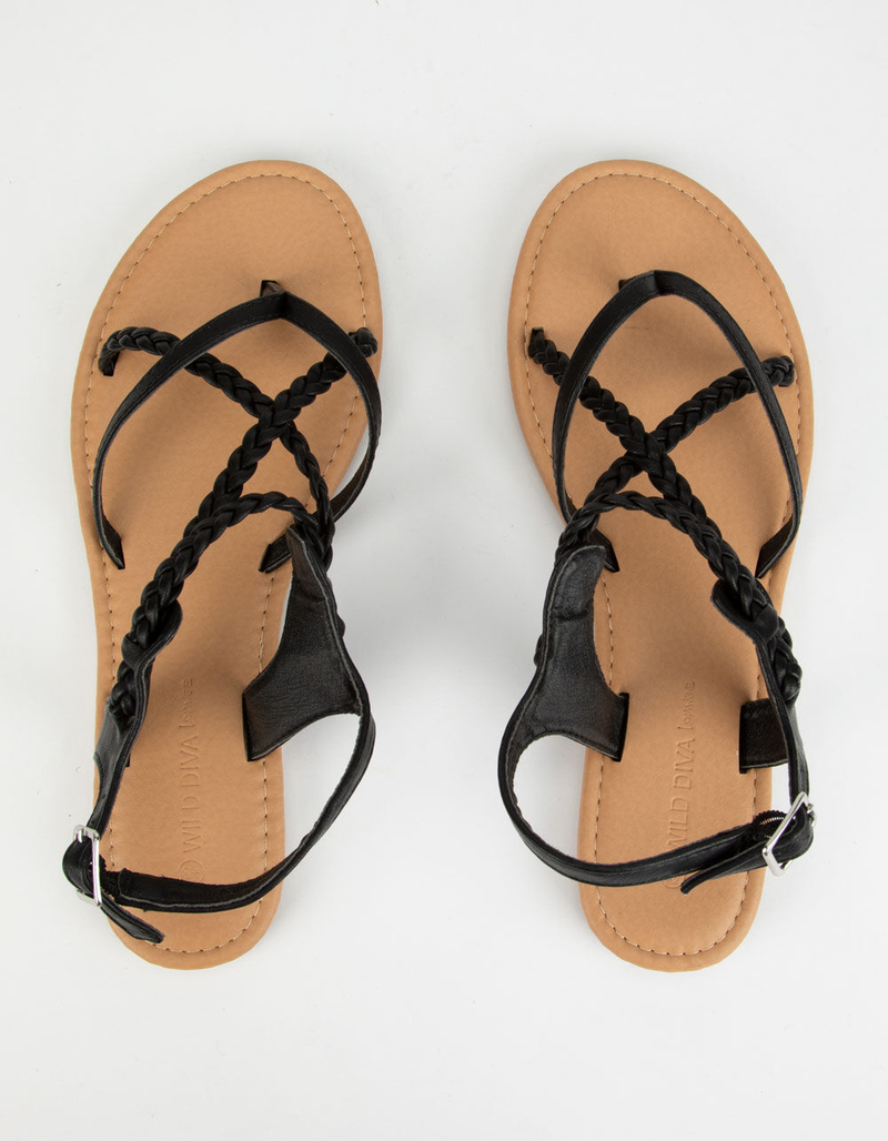 WILD DIVA Braid Ankle Strap Black Womens Sandals image number 4