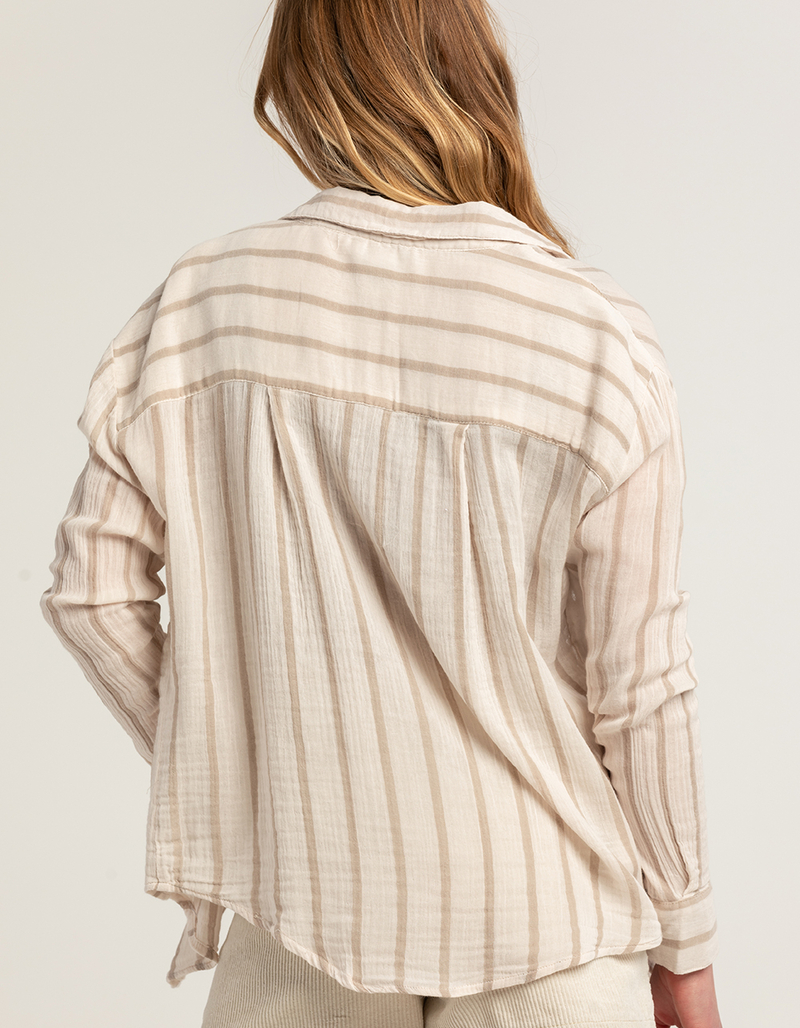 RSQ Womens Stripe Gauze Boyfriend Shirt image number 3